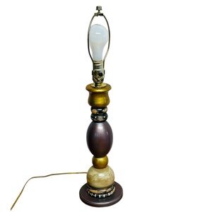 Vintage Multi-Colored Turned Wood Column Accent Table Lamp Home Office Decor